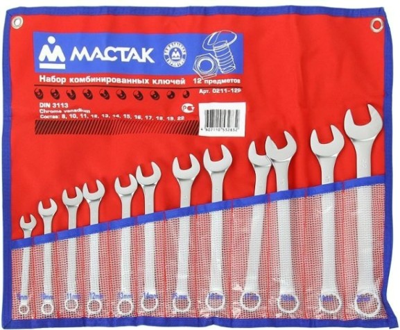 Набор ключей комбинированных МАСТАК 0211-12P 12 предметов Набор ключей комбинированных МАСТАК 0211-12P 12 предметов