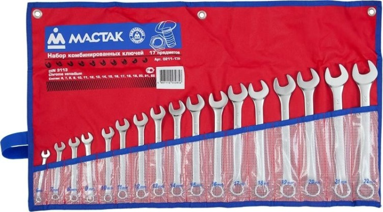 Набор ключей комбинированных МАСТАК 0211-17P 17 предметов Набор ключей комбинированных МАСТАК 0211-17P 17 предметов