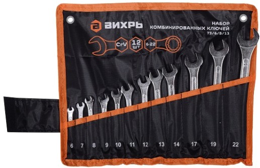 Набор ключей комбинированных ВИХРЬ 6-22 мм 12 предметов в чехле [73/6/5/13]