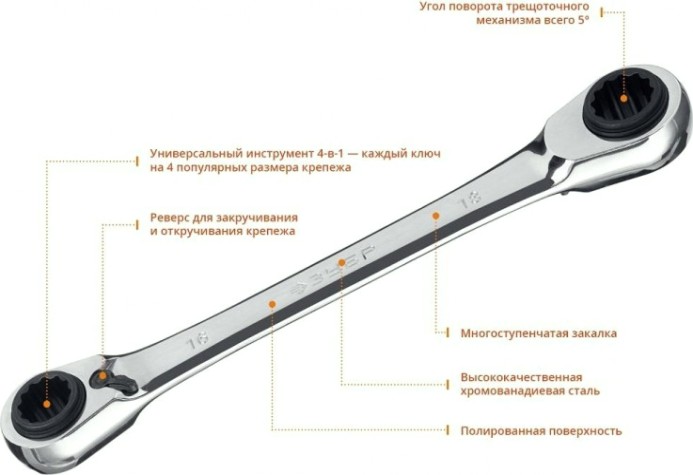 Набор ключей накидных ЗУБР МАСТЕР трещоточных 8-19 мм, 3 предмета [27105-H3]