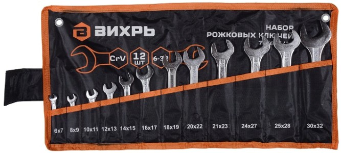 Набор ключей рожковых ВИХРЬ 6-32 мм, 12 предметов в чехле [73/6/5/14]