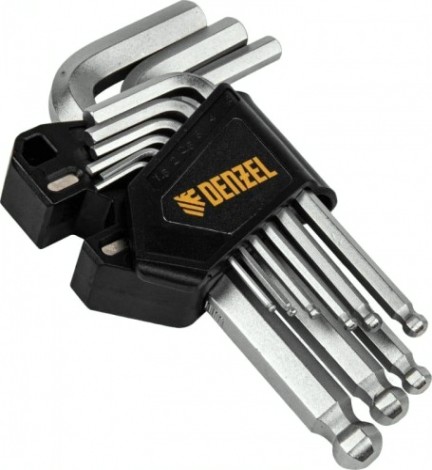 Набор ключей шестигранных Denzel HEX 1,5-10 мм, crv, 9 шт., с шаром [12362]