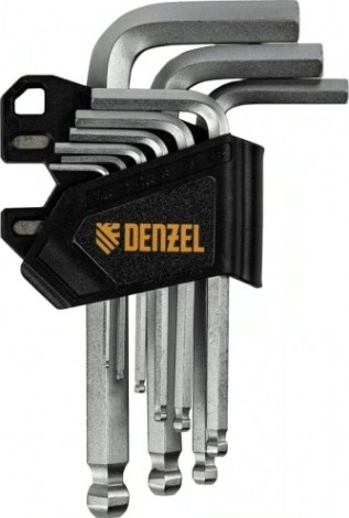 Набор ключей шестигранных Denzel HEX 1,5-10 мм, crv, 9 шт., с шаром [12362]