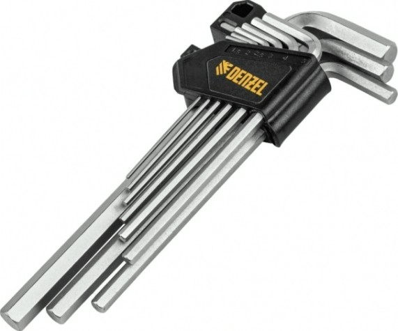 Набор ключей шестигранных Denzel HEX 1,5-10 мм, crv, 9 шт., удлиненные [12368]