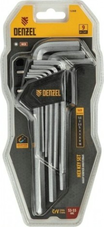 Набор ключей шестигранных Denzel HEX 1,5-10 мм, crv, 9 шт., удлиненные [12368]