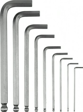 Набор ключей шестигранных Denzel HEX 1,5-10 мм, crv, 9 шт., удлиненные, с шаром [12364]