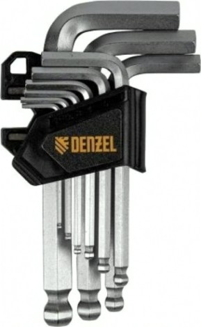 Набор ключей шестигранных Denzel HEX 2-12 мм, crv, 9 шт., с шаром [12363]