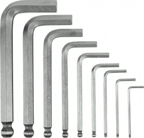 Набор ключей шестигранных Denzel HEX 2-12 мм, crv, 9 шт., с шаром [12363]