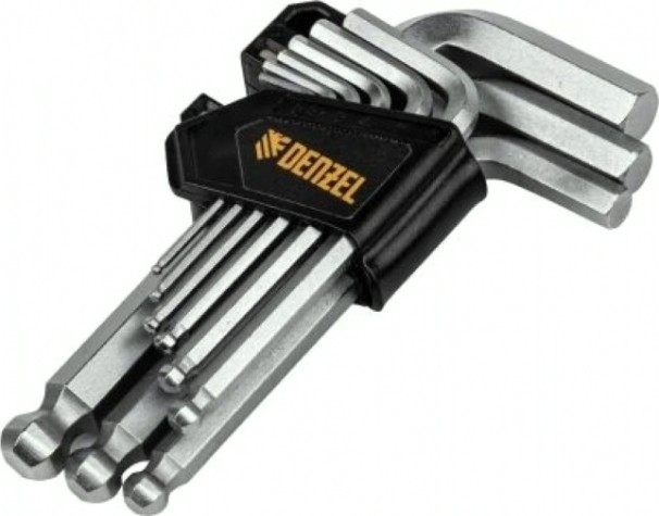 Набор ключей шестигранных Denzel HEX 2-12 мм, crv, 9 шт., с шаром [12363]