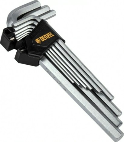 Набор ключей шестигранных Denzel HEX 2-12 мм, crv, 9 шт., удлиненные [12369]