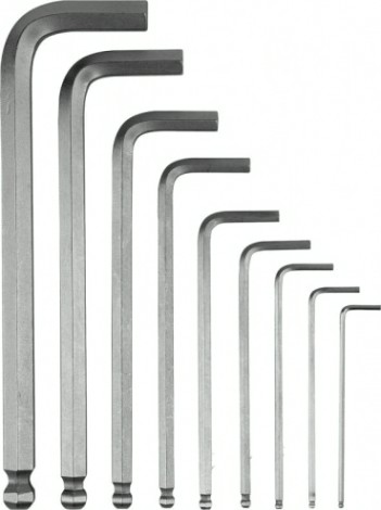 Набор ключей шестигранных Denzel HEX 2-12 мм, crv, 9 шт., удлиненные, с шаром [12365]