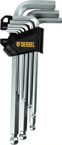 Набор ключей шестигранных Denzel HEX 2-12 мм, crv, 9 шт., удлиненные, с шаром [12365]