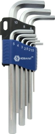 Набор ключей шестигранных Кобальт 020403-09 угловых cr-v (9 шт.) Набор ключей шестигранных Кобальт 020403-09 угловых cr-v (9 шт.)