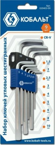 Набор ключей шестигранных Кобальт 020403-09 угловых cr-v (9 шт.)