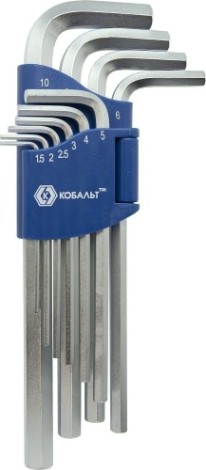 Набор ключей шестигранных Кобальт 020404-10 угловых cr-v (10 шт.) Набор ключей шестигранных Кобальт 020404-10 угловых cr-v (10 шт.)