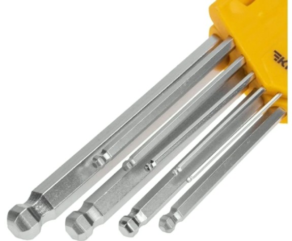 Набор ключей шестигранных Kranz KR-12-5211 HEX 1,5-10 мм, CrV, 9 шт., удлиненные, с шаром