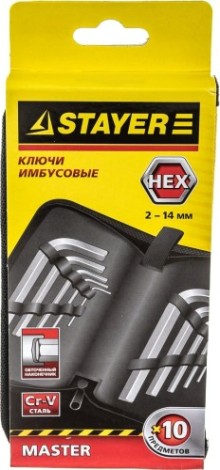 Набор ключей шестигранных STAYER HEX 2 "master" короткие, cr-v, 10 пр. [2740-H10_z01]