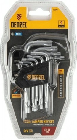 Набор ключей TORX Denzel TT10-50 tempered, crv, 9 шт. [12370]
