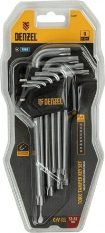 Набор ключей TORX Denzel TT10-50 tempered, crv, 9 шт., удлиненные [12371]