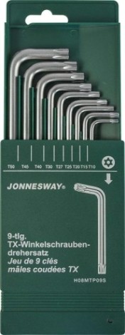 Набор ключей TORX JONNESWAY H08MTP09S с центрированным штифтом Т10-50, 9 предметов [047100]
