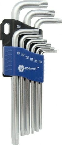 Набор ключей TORX Кобальт 020405-09 угловых удлиненных tamper (9 шт.) Набор ключей TORX Кобальт 020405-09 угловых удлиненных tamper (9 шт.)
