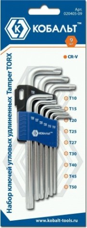 Набор ключей TORX Кобальт 020405-09 угловых удлиненных tamper (9 шт.) Набор ключей TORX Кобальт 020405-09 угловых удлиненных tamper (9 шт.)