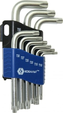 Набор ключей TORX Кобальт 020406-09 угловых tamper cr-v (9 шт.) Набор ключей TORX Кобальт 020406-09 угловых tamper cr-v (9 шт.)