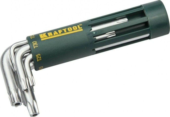 Набор ключей TORX KRAFTOOL Cr-Mo ключи имбусовые короткие, сталь, держатель-рукоятк [27433-1_z01]