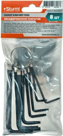 Набор ключей TORX Sturm 1045-21-T8-O155 t9-t40, оксидированные, на кольце (8 шт)