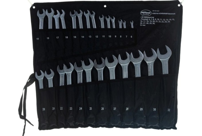 Набор комбинированных ключей AV Steel AV-031262 6-32 мм, 26 предметов Набор комбинированных ключей AV Steel AV-031262 6-32 мм, 26 предметов