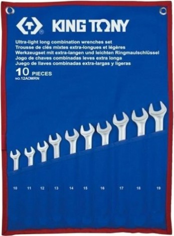 Набор комбинированных ключей KING TONY 10-19 мм удлиненных чехол из теторона, 10 предметов [12A0MRN]