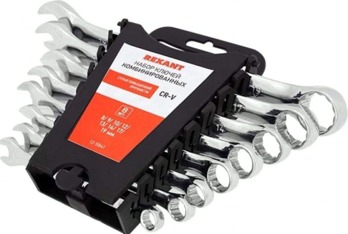 Набор комбинированных ключей REXANT 12-5841 8-19 мм CRV, 8 шт. Набор комбинированных ключей REXANT 12-5841 8-19 мм CRV, 8 шт.