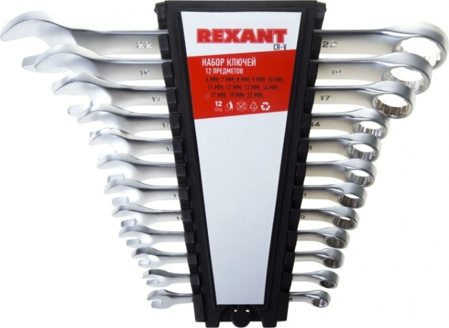 Набор комбинированных ключей REXANT 12-5842 CRV, 12 шт. Набор комбинированных ключей REXANT 12-5842 CRV, 12 шт.