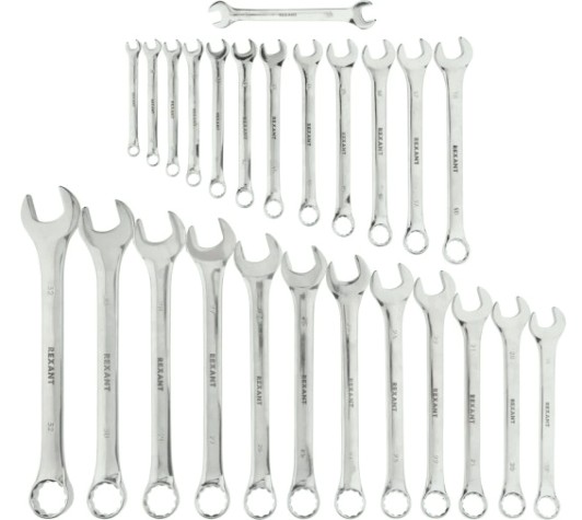 Набор комбинированных ключей REXANT 12-5848 6х32мм, 26 шт, CRV, полированный хром Набор комбинированных ключей REXANT 12-5848 6х32мм, 26 шт, CRV, полированный хром