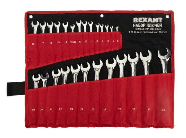 Набор комбинированных ключей REXANT 12-5848 6х32мм, 26 шт, CRV, полированный хром
