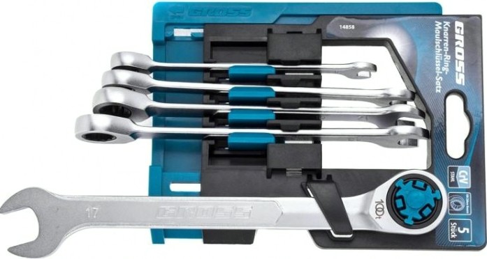 Набор комбинированных ключей с трещоткой GROSS 14858 5 предметов Набор комбинированных ключей с трещоткой GROSS 14858 5 предметов
