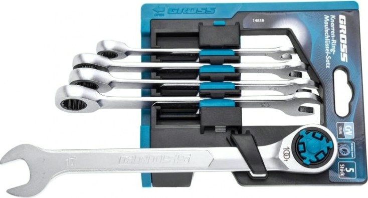 Набор комбинированных ключей с трещоткой GROSS 14858 5 предметов Набор комбинированных ключей с трещоткой GROSS 14858 5 предметов