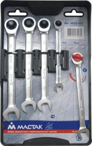 Набор комбинированных ключей с трещоткой МАСТАК 0213-05T 5 предметов Набор комбинированных ключей с трещоткой МАСТАК 0213-05T 5 предметов