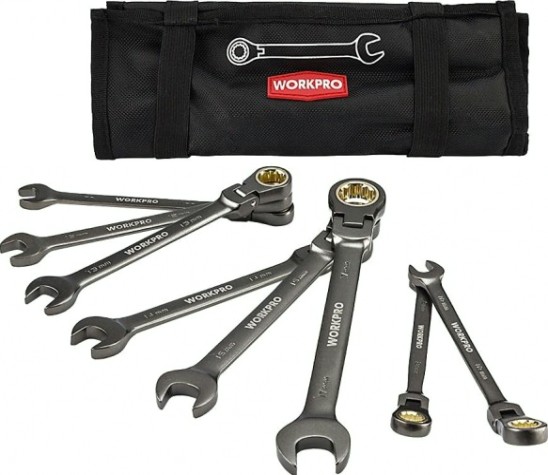 Набор комбинированных ключей WORKPRO WP202521 трещоточные с шарниром 8шт. (9-17мм) Набор комбинированных ключей WORKPRO WP202521 трещоточные с шарниром 8шт. (9-17мм)