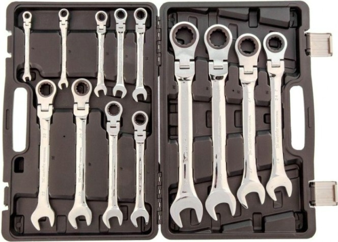 Набор комбинированных трещоточных ключей MATRIX шарнирные, 13 предметов 14798 [14798]