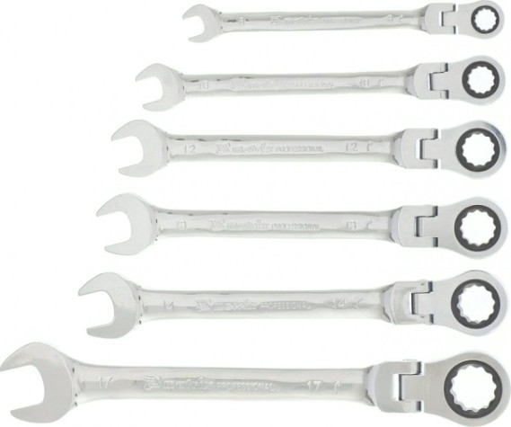 Набор комбинированных трещоточных ключей MATRIX шарнирные, 6 предметов 14897 [14897]