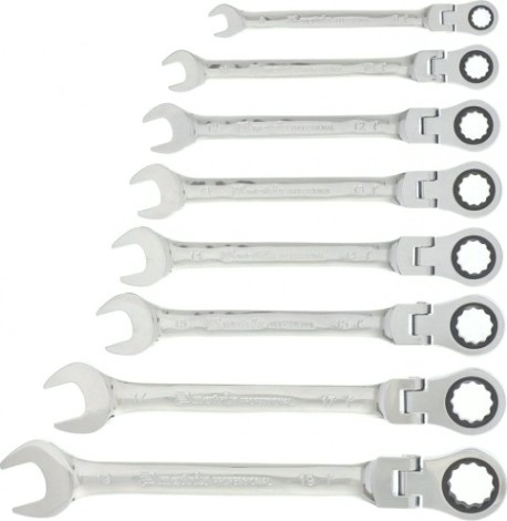 Набор комбинированных трещоточных ключей MATRIX шарнирные, 8 предметов 14898 [14898]