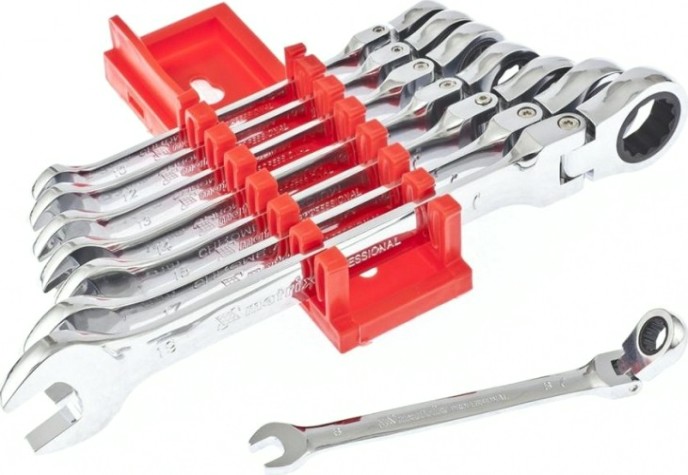 Набор комбинированных трещоточных ключей MATRIX шарнирные, 8 предметов 14898 [14898]