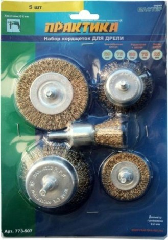 Набор кордщеток мягких для дрели ПРАКТИКА 5 шт; 25, 50, 75 мм 773-507 [773-507]