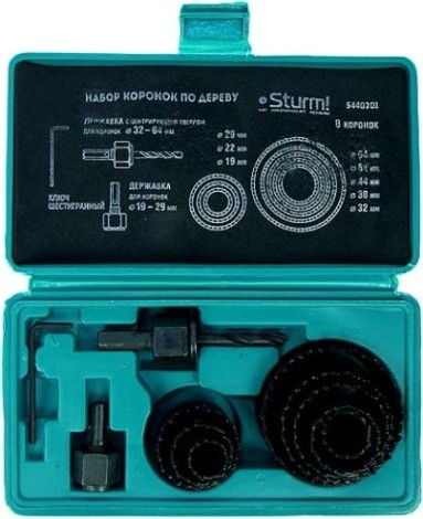 Набор коронок по дереву Sturm 5 440 201 19-51мм, +державки для коронок, 11 пред. [5440201]