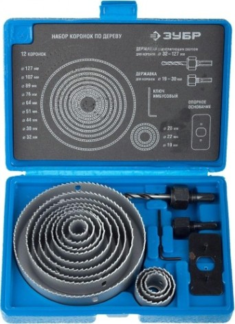 Набор коронок по дереву ЗУБР 15 предметов, 19-127 мм 29554-H15_z01 Эксперт [29554-H15_z01]