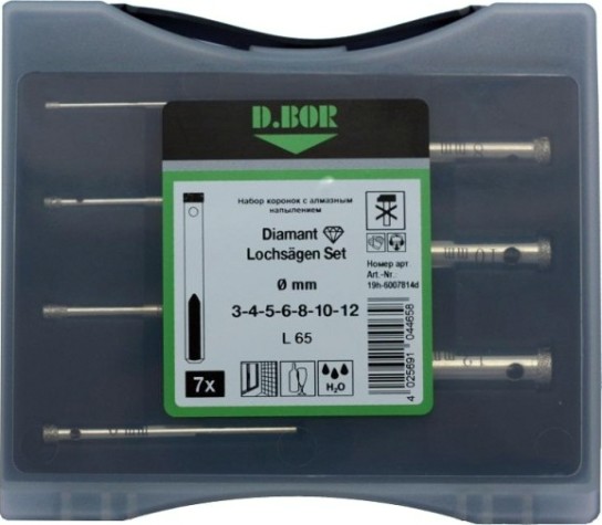 Набор коронок с алмазным напылением D.BOR 7 шт. (3-4-5-6-8-10-12) [W-013-19H-6007814D]