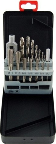 Набор метчиков и плашек D.BOR HSS-G DIN 352 15 шт однопроходных со сверлами [W-055-19G2015408D]