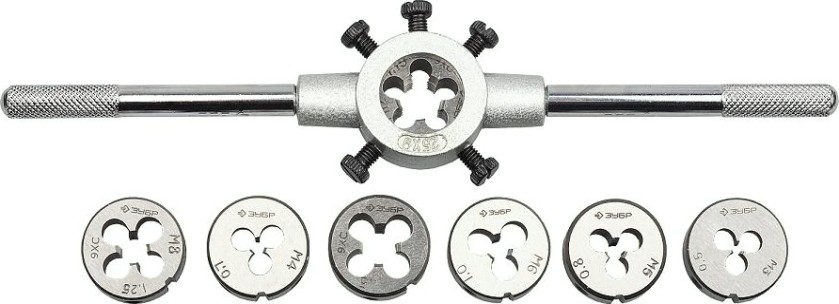 Набор метчиков и плашек ЗУБР 28126-H7 МАСТЕР 8 предметов, сталь 9хс [28126-H7]