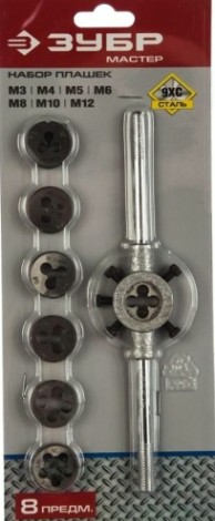 Набор метчиков и плашек ЗУБР 28126-H7 МАСТЕР 8 предметов, сталь 9хс [28126-H7]
